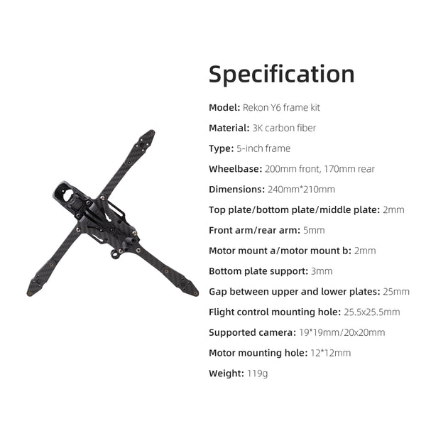 Rekon Y6 5-inch frame compatible Analog/O3/Moonlight Kit VTX long-range FPV frame/5MM arm kit