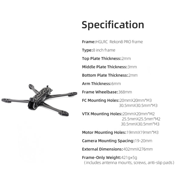 HGLRC Rekon8 PRO 8-inch long-range Frame Compatible With O4