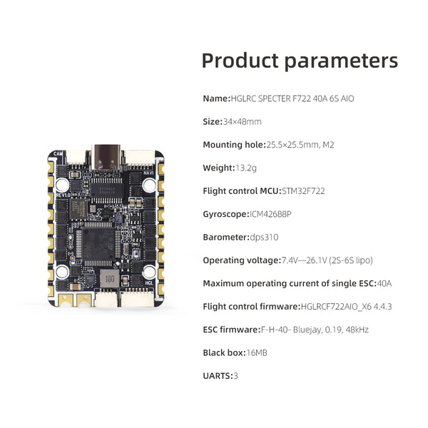 HGLRC SPECTER F722 40A 6 in 1 High-performance AIO